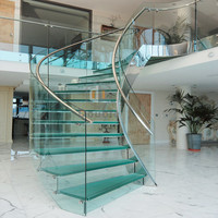 Escaliers courbes avec garde-corps en acier inoxydable, escalier en verre courbe, escalier en plexiglas courbe