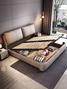Barato Luz de lujo estilo Post Modern Villa nórdica doble la cama moderna minimalista cuero cama conjunto de muebles para Hotel - Product Image 2