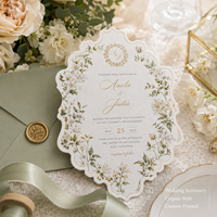 Pack d'invitations de mariage découpées sur mesure, avec cartes RSVP et de détails assorties, ornées d'art floral doré pour la cérémonie de mariage