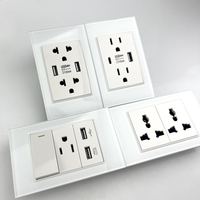 Interrupteur mural américain avec chargeur rapide USB Type-C, prise murale américaine/mexicaine en verre trempé blanc, panneau d'interrupteur lumineux 110-240V