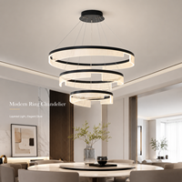 Lustre élégant à trois niveaux avec pendentif en forme d'anneau, cadre noir, arcs en acrylique lumineux, LED tricolores pour la maison, la chambre à coucher, l'escalier