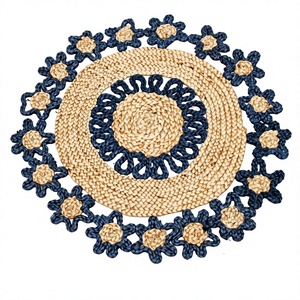 Jute Rope Round Table Mat Cotton Rope Placemat Floral Floor <b>Pad</b> for Dining Room Kitchen Home - Product Image 1