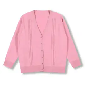 2024 Custom OEM ODM Ladies Soft Sweet Spring Summer V Neck Long Sleeve Buttons Cardigan Sweater With Pointelle