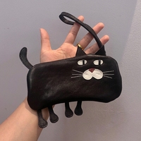 Porte-monnaie en cuir de vache fait main, mignon, en forme de chat, avec fermeture éclair, mini portefeuille créatif, pochette porte-bonheur pour femmes et cadeaux