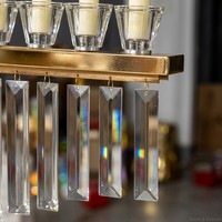 Support en métal doré unique avec cristal suspendu, porte-bougie à 9 bougies, centre de table de mariage