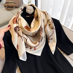 Nouveaux Grands Foulards en Soie de Marque de Créateur pour Dames, Écharpes Carrées de Luxe Imprimées 90*90cm, Châles en Soie Musulmans - Product Image 1