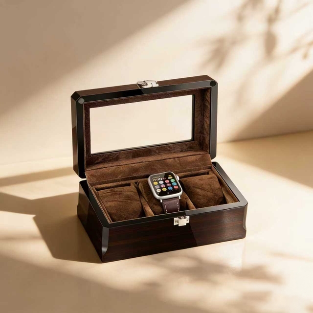 High Grade Eco-Friendly Wooden Watch Box 318 Slots Leather Lining Buckle Closure for Premium apple Watch Display Packaging