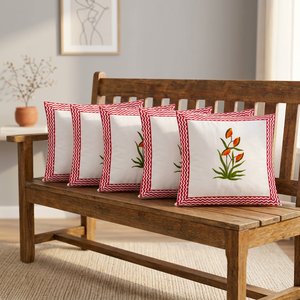 PRABHAVA Hand Block Bohemian Vintage Floral Cotton Washable Throw <b>Pillow</b> Cover 16x16 <b>Square</b> Zipper 400TC Home Hotel Decor - Product Image 3
