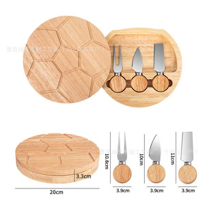 Plateau à fromage en bambou en forme de ballon de football avec ensemble de couteaux, plateau de service rond pour fromage, pizza, fruits, pain, couleur bois naturel - Product Image 3