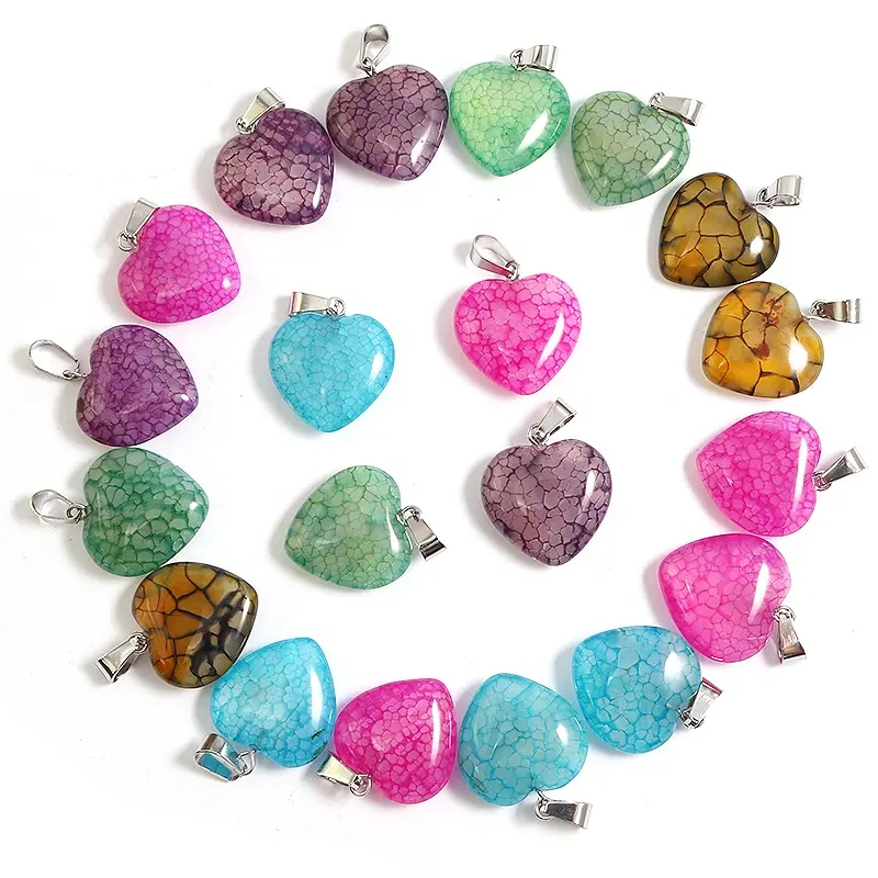 Customized 20x6mm Charms Dragon Veins Heart Pendant Healing Love Heart Stone Fashion Jewelry Pendants   Charms