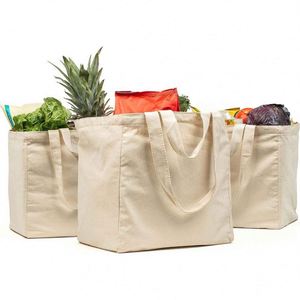 Sacs fourre-tout en toile de coton biologique réutilisables avec logo personnalisé imprimé en gros, avec poche intérieure pour les courses au supermarché - Product Image 2