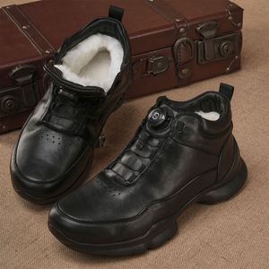 Men's Cow Leather Walking Shoes Solid <b>Round</b> <b>Toe</b> Low <b>Heel</b> Plush Lining Insulative Buckle Design Autumn Winter Fashion Casual - Product Image 1