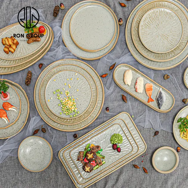 Vaisselle de Restaurant de Style japonais, vaisselle peu profonde en argile mate de 8 pouces bol rond en porcelaine assiette en céramique en terre cuite