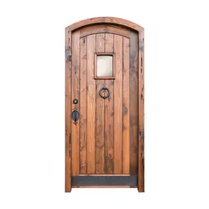 Estilo antiguo anticorrosión de madera maciza arco superior principal puerta con ventana visión