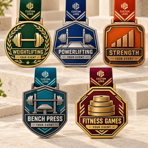 Sports Competition Medals Custom Weightlifting Powerlifting <b>Bench</b> Press and Fitness Awards with Ribbon OEM ODM medal manufacture - Product Image 1