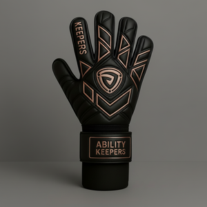 ABILITY KEEPERS Gants de gardien de but Premium Latex Grip Pro Noir avec logo de revers en relief or rose en caoutchouc durable - Product Image 1