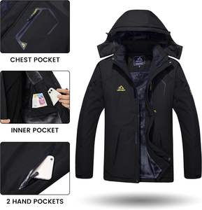 Men's Winter Skiing Varsity <strong>Jacket</strong> 100% Cotton Windproof Water Resistant Insulated Thermal Fleece Zipper Closure Front Casual - Product Image 2
