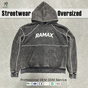Sudadera con Capucha Oversize para Hombre, Estilo Vintage, Lavado Ácido, con Costuras Raglán y Bordado, Fabricante de Ropa Urbana - Product Image 1