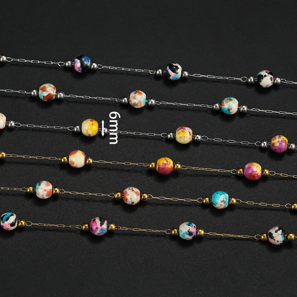 6mm Porcelain Beads Chain Vacuum Color-preserving Plating Stainless Steel Chain for Jewelry Making Findings