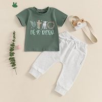 Ensemble de vêtements pour bébé garçon d'été en coton avec logo personnalisé, t-shirt à manches courtes et pantalon pour Pâques