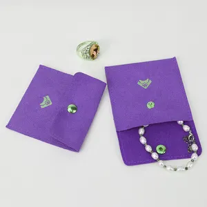 Custom Logo Velvet Fabric Suede Jewelry Bags Pouches with Snap Button Closure