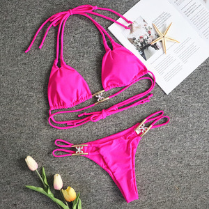 Trajes de baño de cintura alta de lujo Crystal Diamond Color sólido Correa <span class=keywords><strong>Bikini</strong></span> - Product Image 6