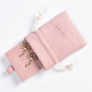 Pochette à bijoux en microfibre suédée avec logo imprimé, sac à bijoux en velours suédé avec cordon de serrage pour boucles d'oreilles - Product Image 3