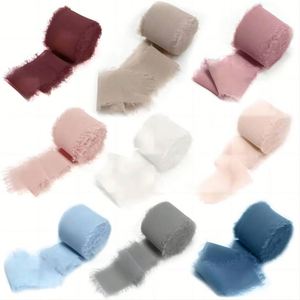 Luxury 4CM*5M/Roll Handmade Flower Packing Fringe Gift Box Decoration Nude Worn Edges Chiffon Silk <b>Ribbon</b> Roll for <b>Wedding</b> Decor - Product Image 1
