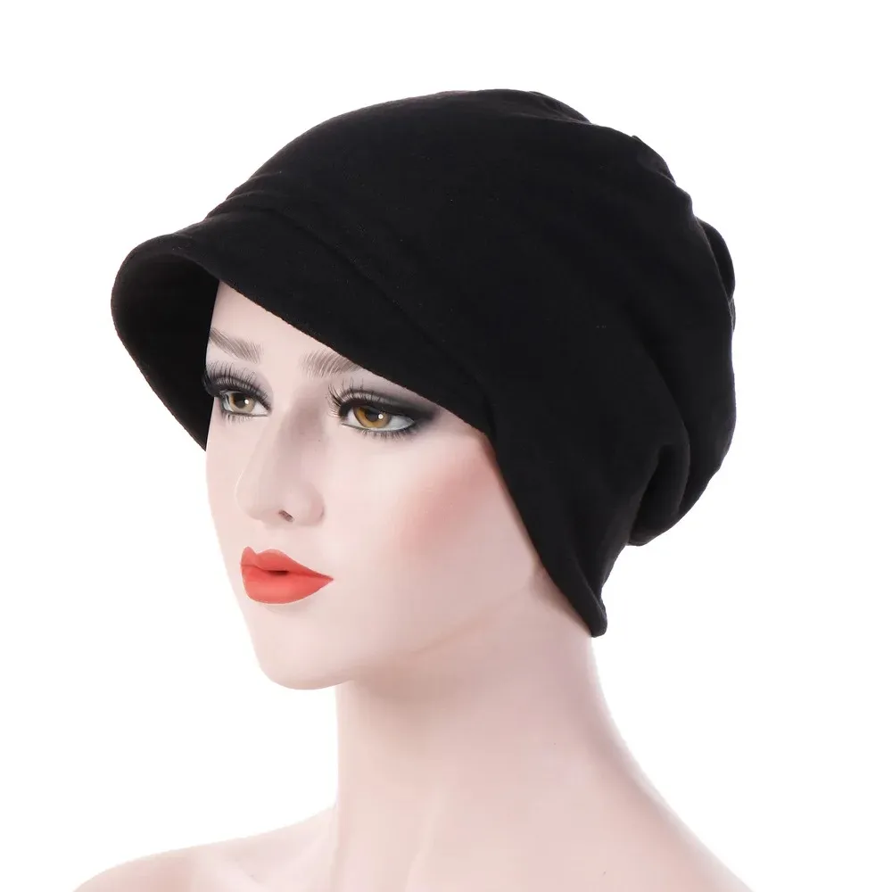 2024 New Turban Cap For Women Plain Brim Hats Stretch Chemo Loss Head Wrap Beanie Casual Head Wrap Warm Windproof