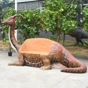 CCFD02-Banco de dinosaurios de fibra de vidrio personalizado, Banco de resina realista para decoración de jardín