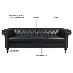 Sofá Chesterfield de Cuero Genuino Negro Vintage, con Mechones, de Lujo, para Sala de Estar, Juego de 3 Plazas, Convertible, Muebles para Vestíbulo de Hotel - Product Image 2
