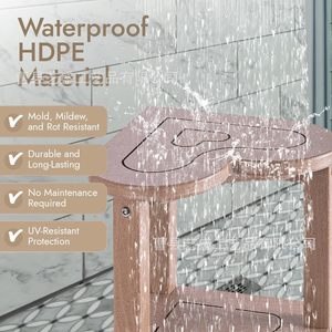 Yisheng Wooden Bathroom Stool Heart Shape <b>Corner</b> Storage <b>Rack</b> Brown Solid Wood Double Layer <b>Shower</b> Seat - Product Image 2