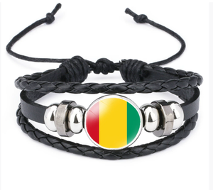 Venta directa de fábrica-Guinea-Bissau Bandera nacional Patrón Tiempo Gema Pulsera de cuero para hombres Pulseras negras - Product Image 6