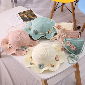 2024 Chất Lượng Cao Mini Số Lượng Lớn Trẻ Sơ Sinh Trẻ Em Của Bán Buôn Mềm Mùa Hè Bé Trẻ Em Mặt Trời Bãi Biển Cap Panama Hoa Rơm Hat Và Túi - Product Image 2
