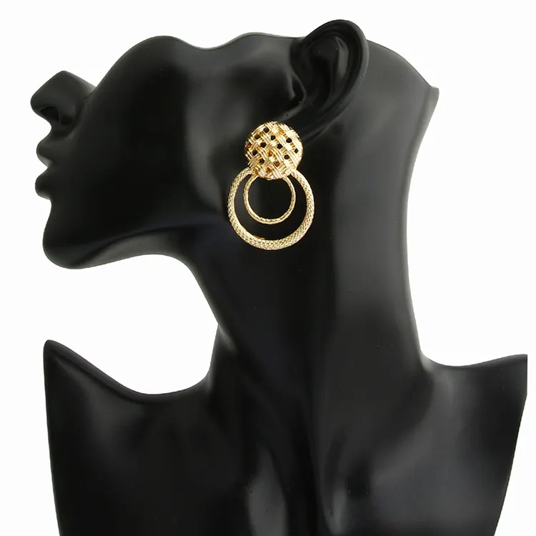 אופנה חדש מכירה לוהטת זהב מתכת גדול סביב מעגל חישוק Drop עגילים לנשים הצהרת Stud עגיל תכשיטי אבזרים