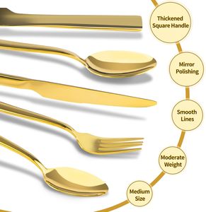 Ensemble de couverts en acier inoxydable doré, poli miroir, couteau, cuillère, fourchette, ensemble de couverts réutilisables pour mariage, fête - Product Image 6