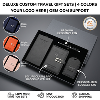 Coffret Cadeau de Voyage d'Affaires de Luxe avec Logo Personnalisé, Porte-Passeport RFID, Étiquette à Bagages, Stylo Exécutif, Coffret Cadeau d'Entreprise 4 pièces pour Hommes