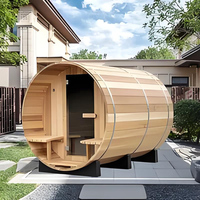 Sauna de Barril Ovalada de Cedro Rojo para Exteriores, Cabina de Sauna de Madera Sólida con Puerta Redonda, Ventanas Laterales Dobles, Base de Soporte de Madera, Sala de Spa