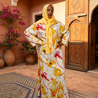 Prêt à expédier – Nouvelle robe Abaya ample et modeste pour femme, col en V, motif floral aquarelle, grande taille, livraison rapide en 7 jours