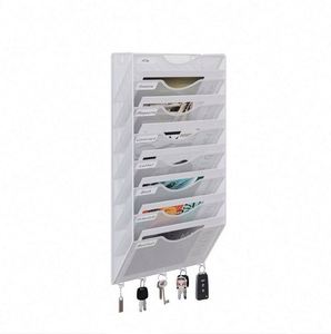 8 Pocket <b>Wall</b> File Organizer Hanging File Holder <b>Wall</b> Mount Paper <b>Letter</b> Organizer Magazine Rack with Hook Mesh Document Trays - Product Image 2