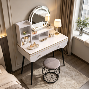 Modern Makeup Vanity <b>With</b> Lighted Mirror Storage <b>Drawers</b> Bedroom <b>Dressing</b> <b>Table</b> <b>With</b> Stool - Product Image 6