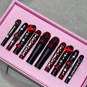 <span class=keywords><strong>Ongles</strong></span> artificiels de luxe à marque privée en ABS, forme cercueil super longue, style stiletto, faits à la main, à presser, couvrance totale, design français - Product Image 5