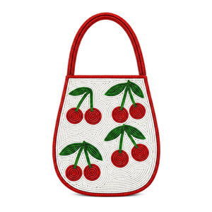 Hand Beaded Cherry <b>Clutch</b> Handmade Fruit Beaded Purse Women Fashion Magnetic Cotton <b>Wedding</b> Gift Eco-Friendly Light Weight - Product Image 1