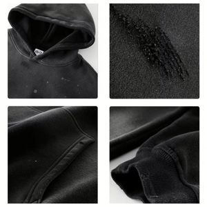 Sudaderas con Capucha Personalizadas con Logotipo, Teñidas con Spray, de Color Sólido, de Forro Polar, Lavadas con Efecto Desgastado, de Algodón Grueso de 500 g/m² para Hombre - Product Image 2