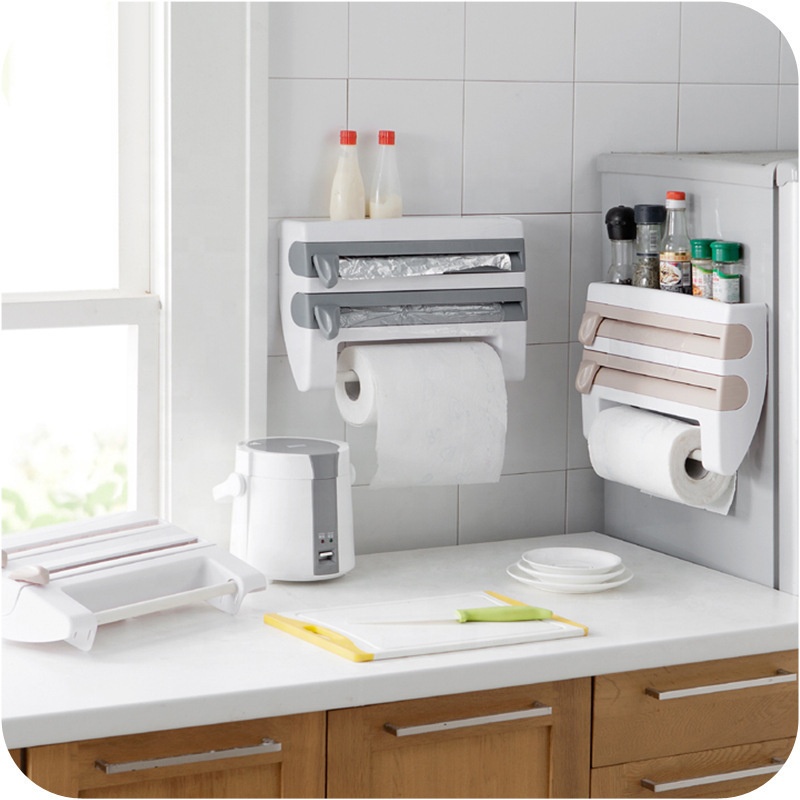 Epsilon Refrigerator Foil Paper Cling Film Rack Storage Wall Hanging Paper Towel Rack Kitchen Shelf Cutter