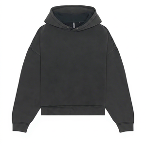 Men's Oversized Cropped Hoodie Solid Color French Terry Cotton Sweatshirt Hooded Regular Sleeve Autumn Style - Product Image 4