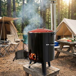 Olla de Cocina y <span class=keywords><strong>Parrilla</strong></span> para Ahumar de <span class=keywords><strong>Estilo</strong></span> Clásico, Esmaltada, con Tapa y Chimenea, para Jardín, Patio Trasero, Barbacoa - Product Image 3