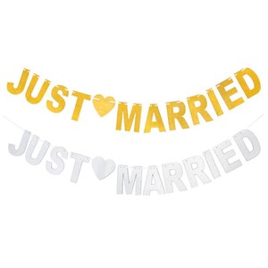 Ychon Bachelorette Party <span class=keywords><strong>Just</strong></span> <span class=keywords><strong>Married</strong></span> Bannière Glitter Bunting Photo Booth Props Signes Décoration De Fête De Mariage Bannière En Papier - Product Image 1