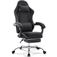 Chaise de jeu noire et grise chaise de jeu de massage en tissu chaise d'ordinateur ergonomique avec repose-pieds