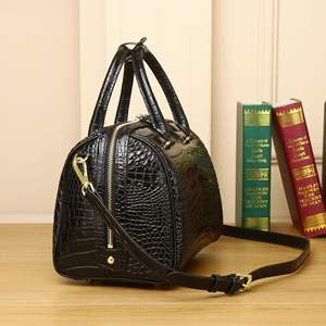 Bolso de hombro cruzado de piel auténtica con patrón de cocodrilo, estilo cubo, de moda para mujer, con cremallera, venta al por mayor - Product Image 6